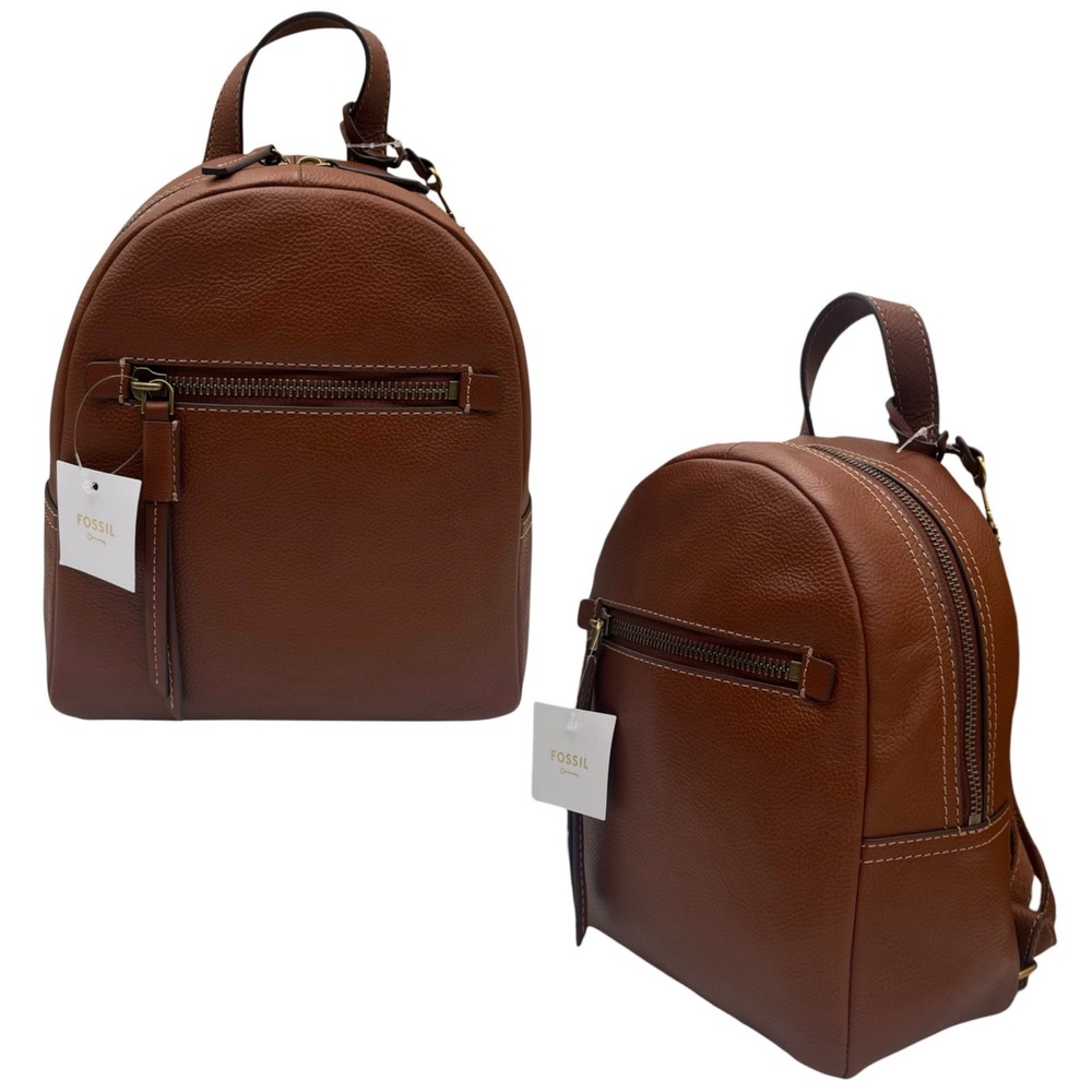 Fossil Women's Megan Small Pebbled Leather Backpack Medium Brown 10x9x5"